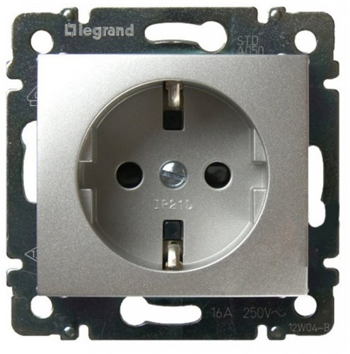 Розетка с заземлением без рамки Legrand Valena 1-м. алюминий фото Розетка с заземлением без рамки Legrand Valena 1-м. алюминий картинка